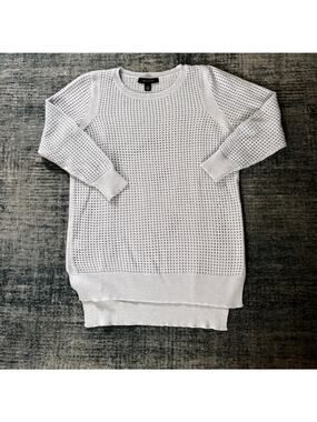Ann Taylor Womens XS Blue Open Knit Mesh Crewneck Sweater Lightweight Pullover
